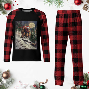 Christmas Bigfoot Skiing Plaid Pajama Set Funny Santa Sasquatch Snowboard Ski Lover Skier - Print Your Wear
