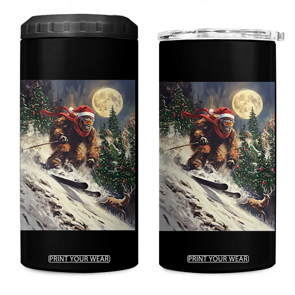 Christmas Bigfoot Skiing 4 in 1 Can Cooler Tumbler Funny Santa Sasquatch Snowboard Ski Lover Skier TS10 One Size: 16 oz Black Print Your Wear