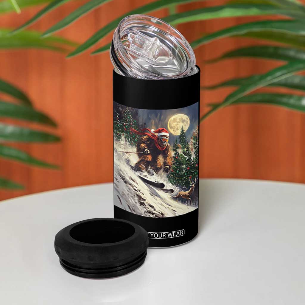Christmas Bigfoot Skiing 4 in 1 Can Cooler Tumbler Funny Santa Sasquatch Snowboard Ski Lover Skier TS10 Print Your Wear