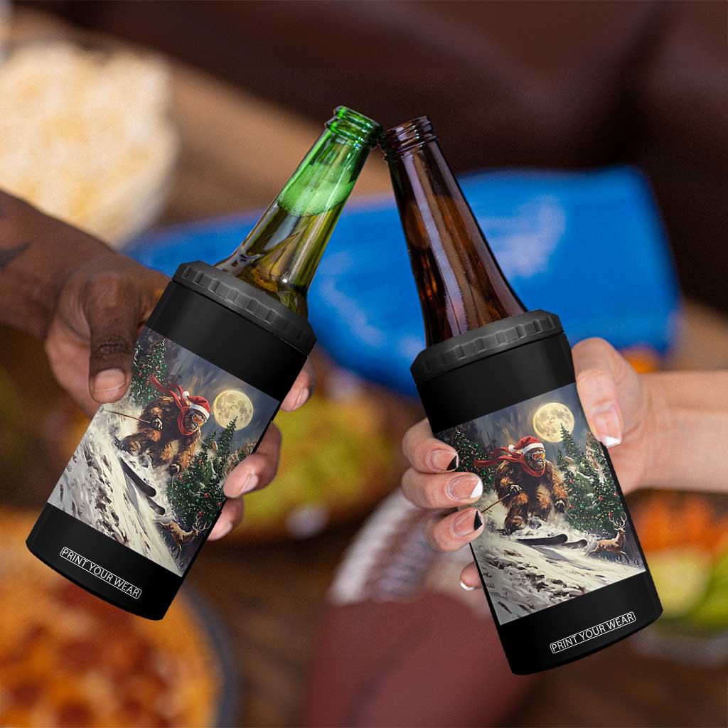 Christmas Bigfoot Skiing 4 in 1 Can Cooler Tumbler Funny Santa Sasquatch Snowboard Ski Lover Skier TS10 Print Your Wear