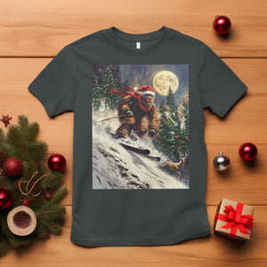 Christmas Bigfoot Skiing T Shirt Funny Santa Sasquatch Snowboard Ski Lover Skier TS10 Dark Heather Print Your Wear