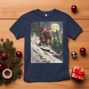 Christmas Bigfoot Skiing T Shirt Funny Santa Sasquatch Snowboard Ski Lover Skier TS10 Navy Print Your Wear
