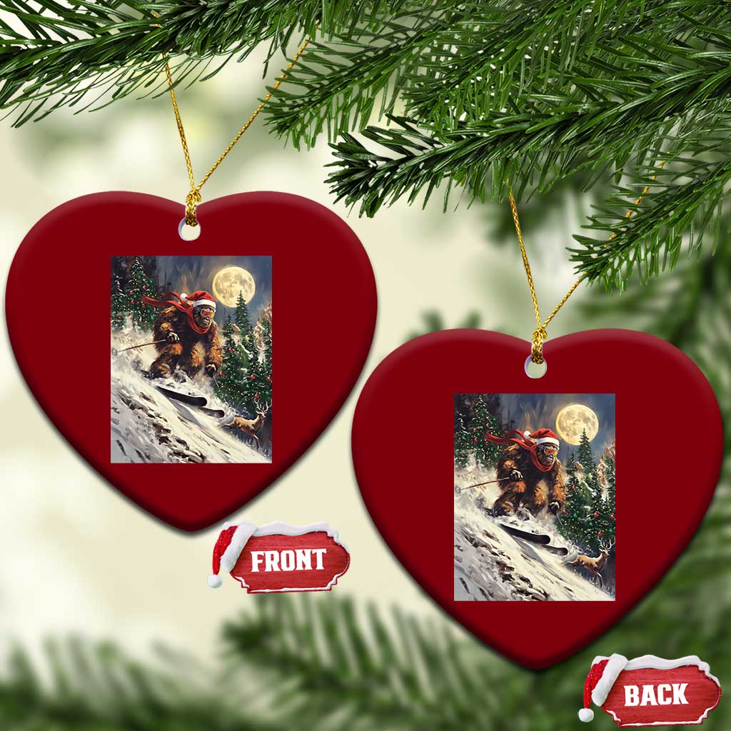 Christmas Bigfoot Skiing Ceramic Ornament Funny Santa Sasquatch Snowboard Ski Lover Skier - Print Your Wear