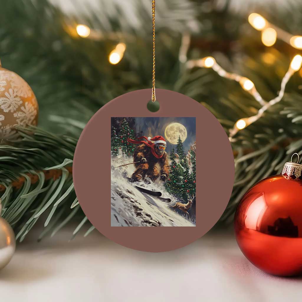 Christmas Bigfoot Skiing Ceramic Ornament Funny Santa Sasquatch Snowboard Ski Lover Skier TS10 1pc Mocha Print Your Wear