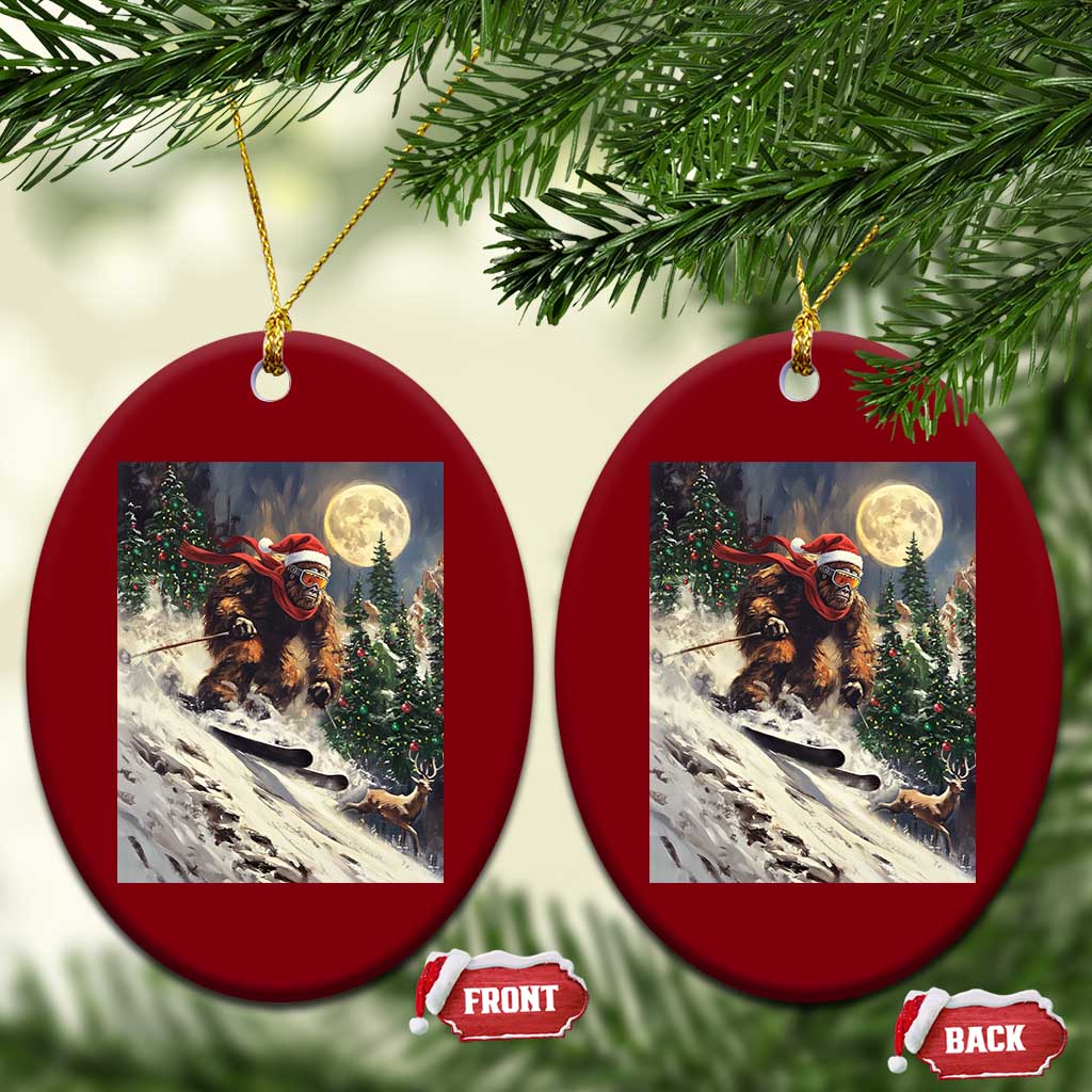 Christmas Bigfoot Skiing Ceramic Ornament Funny Santa Sasquatch Snowboard Ski Lover Skier - Print Your Wear
