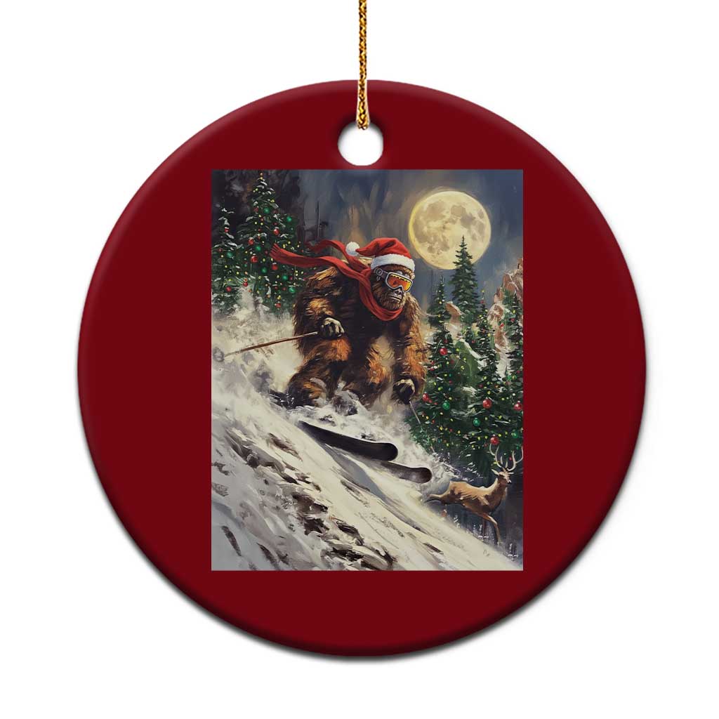 Christmas Bigfoot Skiing Ceramic Ornament Funny Santa Sasquatch Snowboard Ski Lover Skier - Print Your Wear