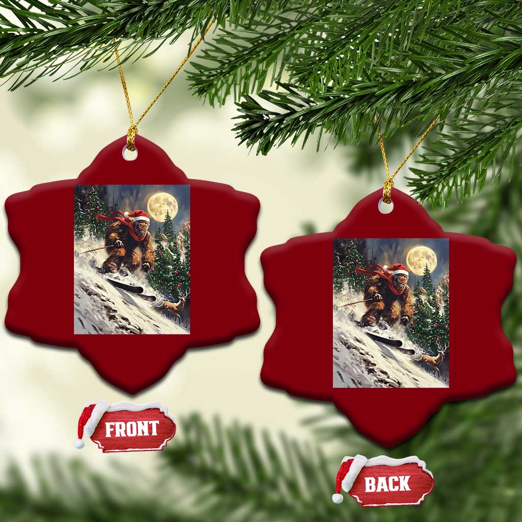 Christmas Bigfoot Skiing Ceramic Ornament Funny Santa Sasquatch Snowboard Ski Lover Skier - Print Your Wear