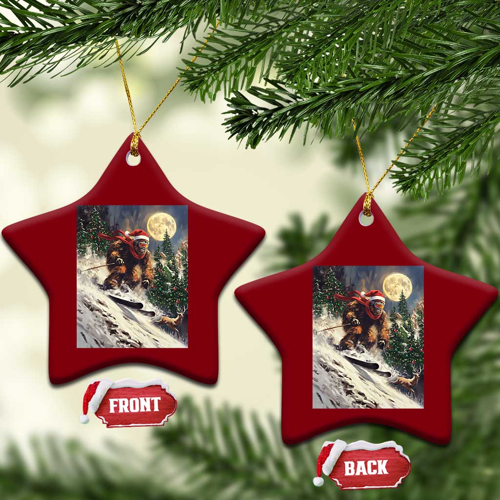 Christmas Bigfoot Skiing Ceramic Ornament Funny Santa Sasquatch Snowboard Ski Lover Skier TS10 Print Your Wear