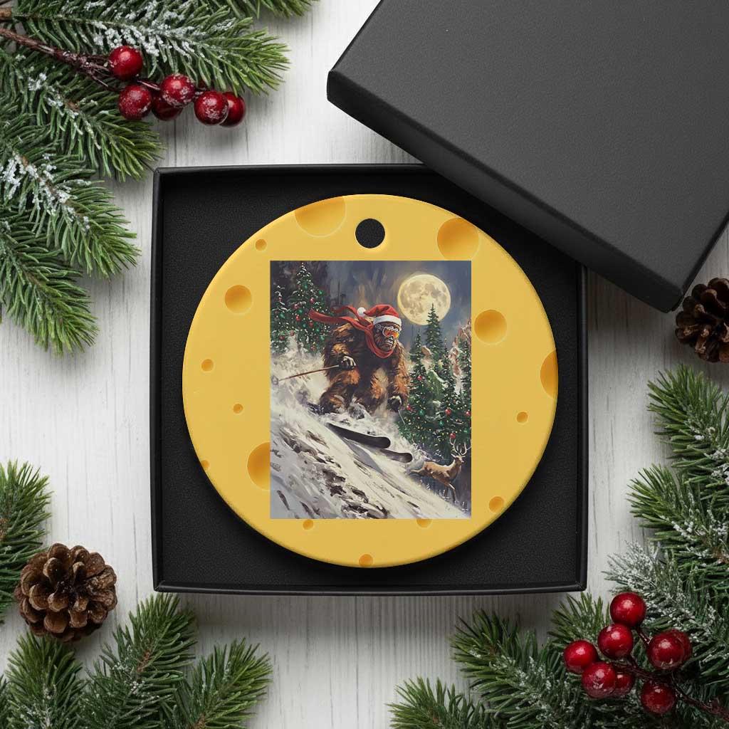 Christmas Bigfoot Skiing Ceramic Ornament Funny Santa Sasquatch Snowboard Ski Lover Skier TS10 1pc Yellow Cheese Print Your Wear