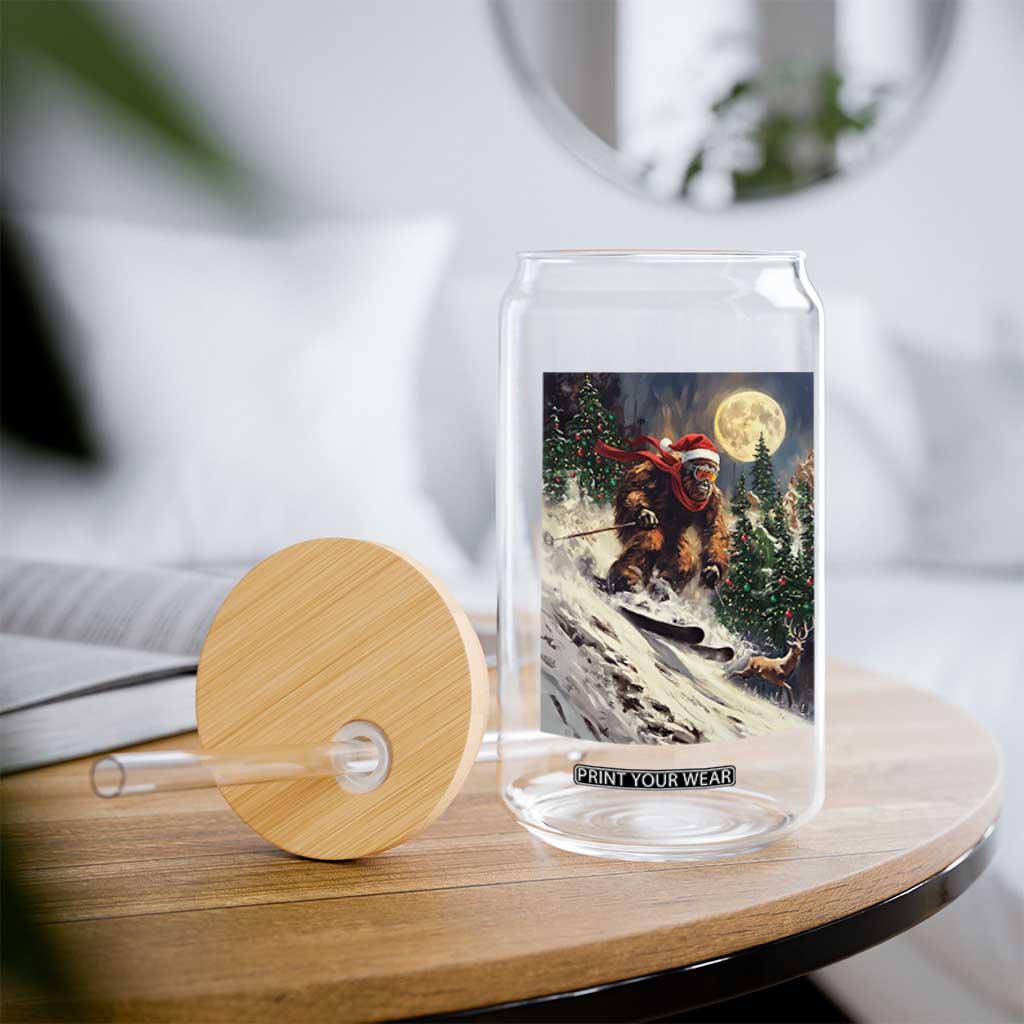Christmas Bigfoot Skiing Glass Can Funny Santa Sasquatch Snowboard Ski Lover Skier TS10 Print Your Wear