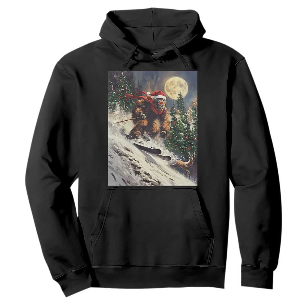 Christmas Bigfoot Skiing Hoodie Funny Santa Sasquatch Snowboard Ski Lover Skier TS10 Black Print Your Wear