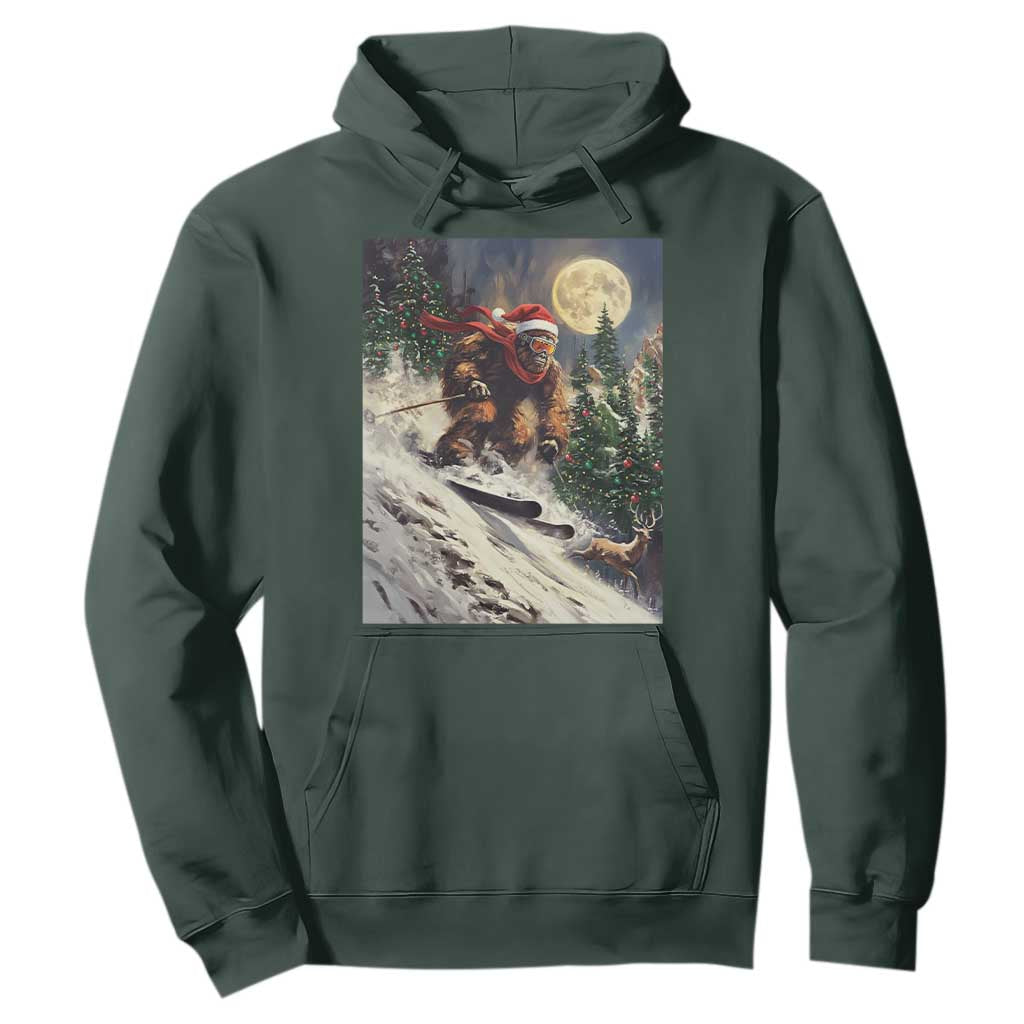 Christmas Bigfoot Skiing Hoodie Funny Santa Sasquatch Snowboard Ski Lover Skier TS10 Dark Forest Green Print Your Wear