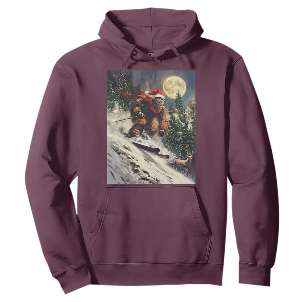 Christmas Bigfoot Skiing Hoodie Funny Santa Sasquatch Snowboard Ski Lover Skier TS10 Maroon Print Your Wear