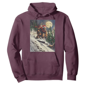 Christmas Bigfoot Skiing Hoodie Funny Santa Sasquatch Snowboard Ski Lover Skier TS10 Maroon Print Your Wear