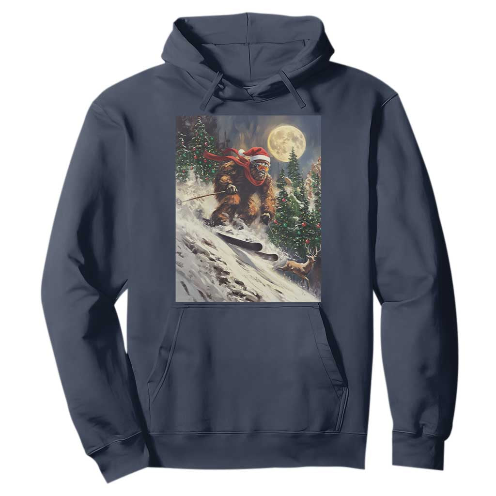 Christmas Bigfoot Skiing Hoodie Funny Santa Sasquatch Snowboard Ski Lover Skier TS10 Navy Print Your Wear
