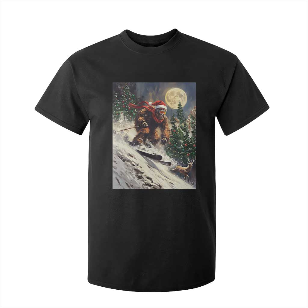 Christmas Bigfoot Skiing T Shirt For Kid Funny Santa Sasquatch Snowboard Ski Lover Skier TS10 Black Print Your Wear