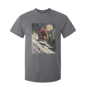 Christmas Bigfoot Skiing T Shirt For Kid Funny Santa Sasquatch Snowboard Ski Lover Skier TS10 Charcoal Print Your Wear