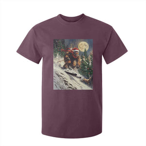 Christmas Bigfoot Skiing T Shirt For Kid Funny Santa Sasquatch Snowboard Ski Lover Skier TS10 Maroon Print Your Wear