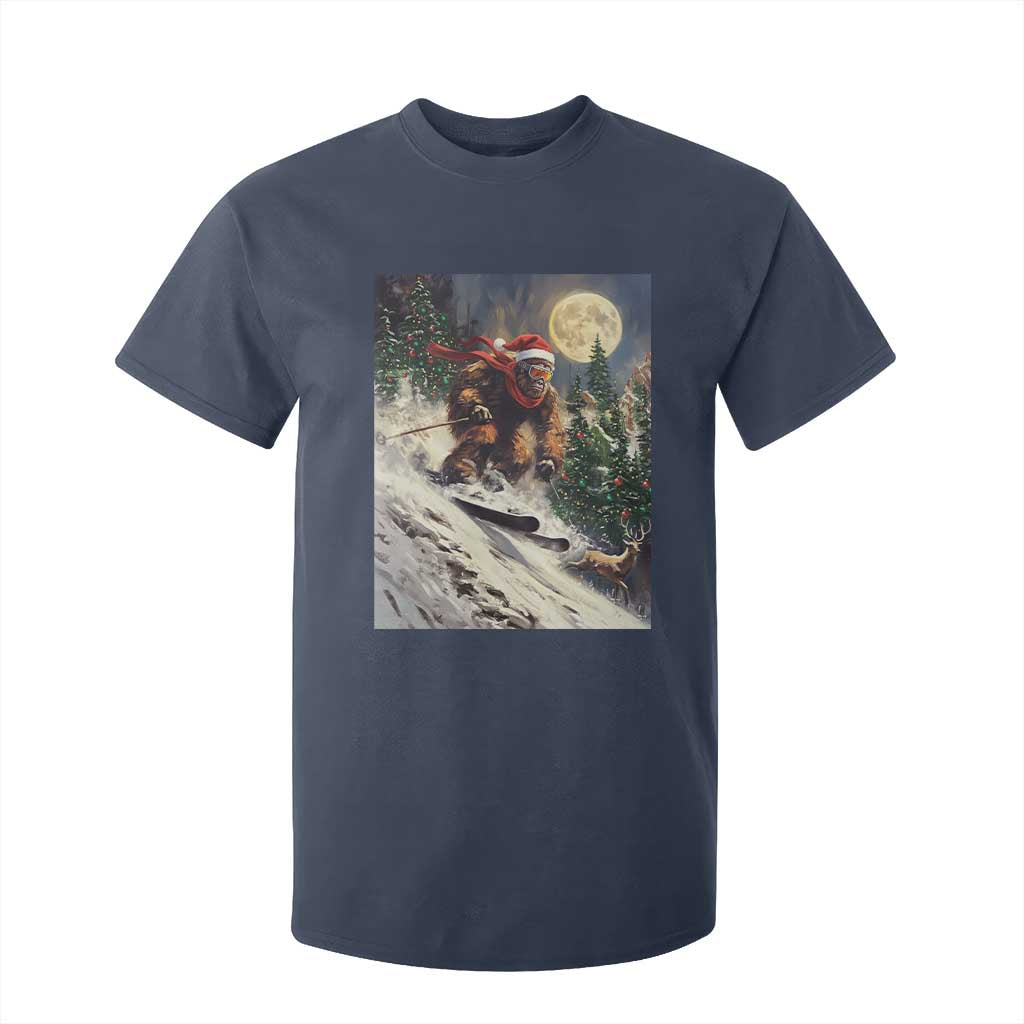 Christmas Bigfoot Skiing T Shirt For Kid Funny Santa Sasquatch Snowboard Ski Lover Skier TS10 Navy Print Your Wear
