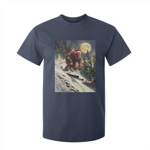 Christmas Bigfoot Skiing T Shirt For Kid Funny Santa Sasquatch Snowboard Ski Lover Skier TS10 Navy Print Your Wear