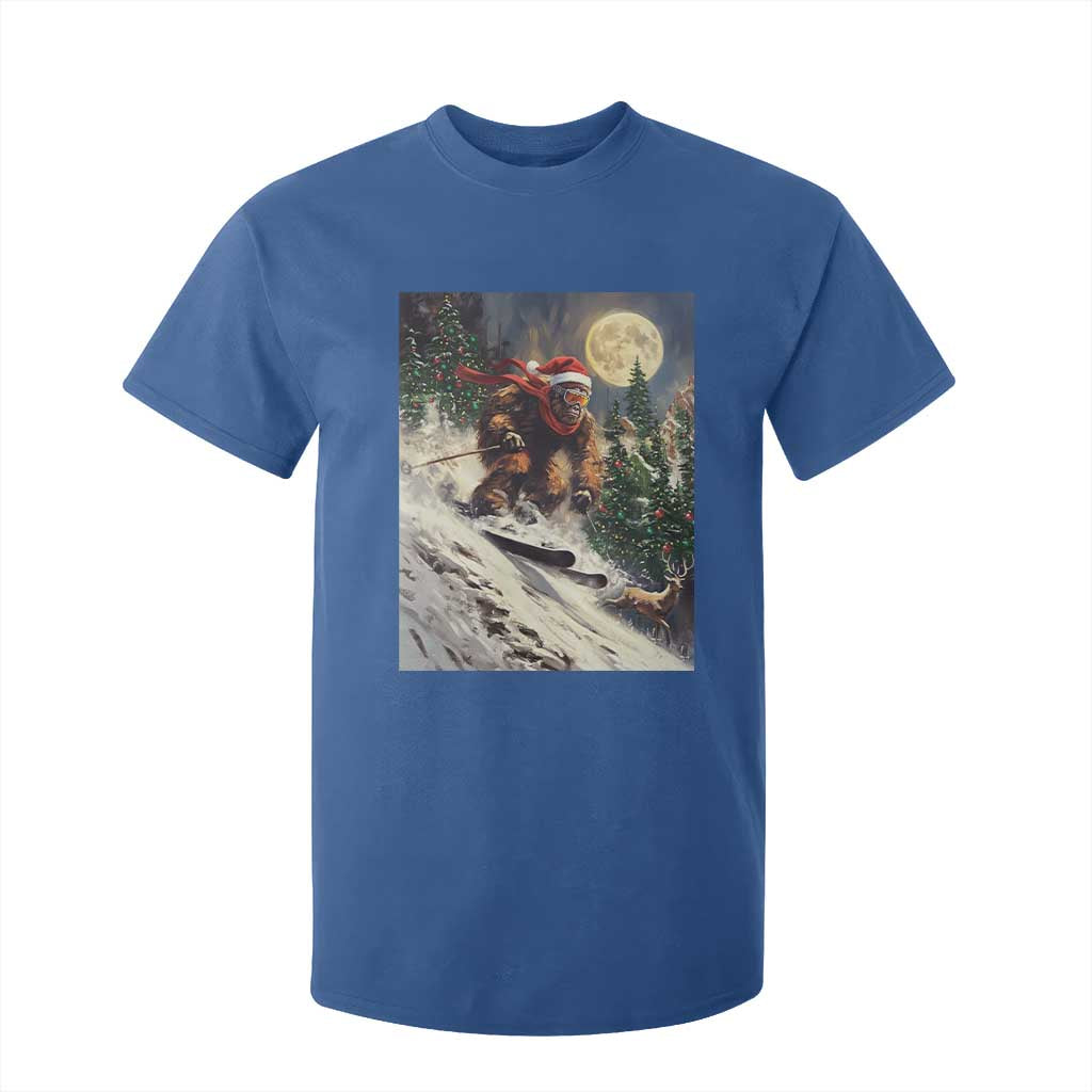 Christmas Bigfoot Skiing T Shirt For Kid Funny Santa Sasquatch Snowboard Ski Lover Skier TS10 Royal Blue Print Your Wear