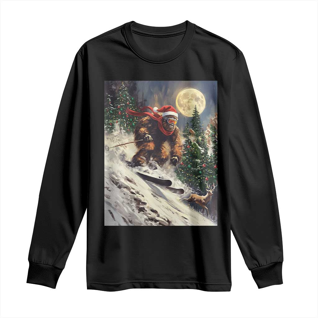 Christmas Bigfoot Skiing Long Sleeve Shirt Funny Santa Sasquatch Snowboard Ski Lover Skier TS10 Black Print Your Wear