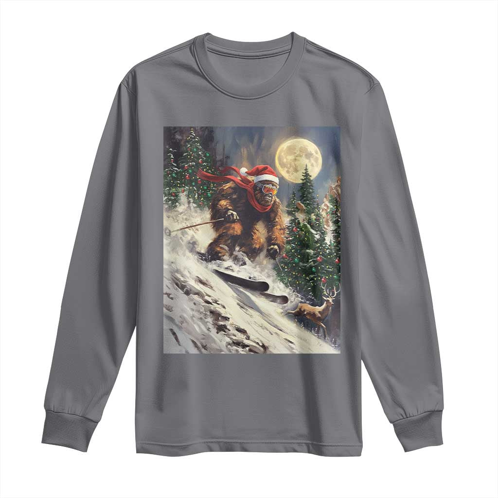 Christmas Bigfoot Skiing Long Sleeve Shirt Funny Santa Sasquatch Snowboard Ski Lover Skier TS10 Charcoal Print Your Wear