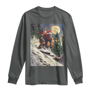 Christmas Bigfoot Skiing Long Sleeve Shirt Funny Santa Sasquatch Snowboard Ski Lover Skier TS10 Dark Heather Print Your Wear