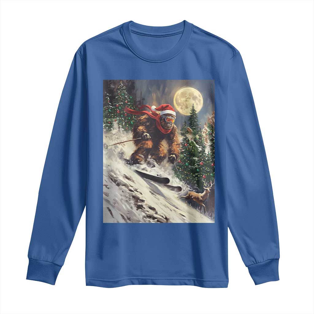 Christmas Bigfoot Skiing Long Sleeve Shirt Funny Santa Sasquatch Snowboard Ski Lover Skier TS10 Royal Blue Print Your Wear