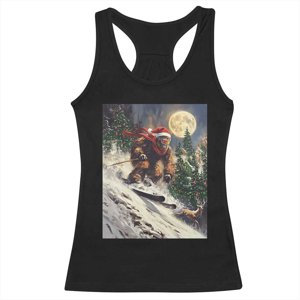 Christmas Bigfoot Skiing Racerback Tank Top Funny Santa Sasquatch Snowboard Ski Lover Skier - Print Your Wear