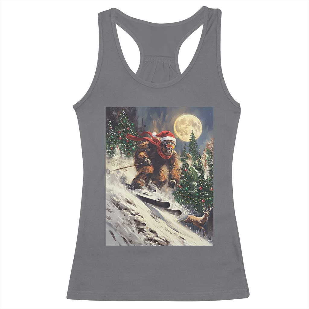 Christmas Bigfoot Skiing Racerback Tank Top Funny Santa Sasquatch Snowboard Ski Lover Skier - Print Your Wear