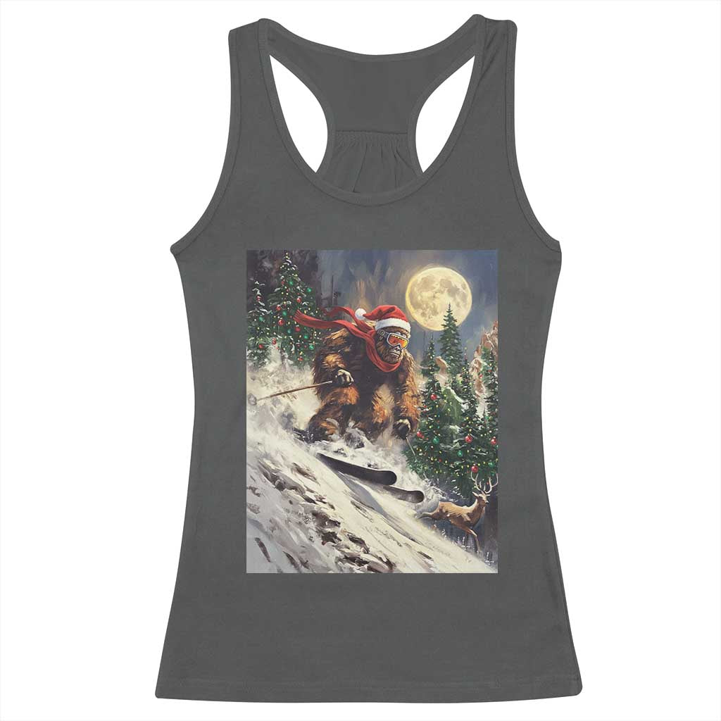Christmas Bigfoot Skiing Racerback Tank Top Funny Santa Sasquatch Snowboard Ski Lover Skier - Print Your Wear