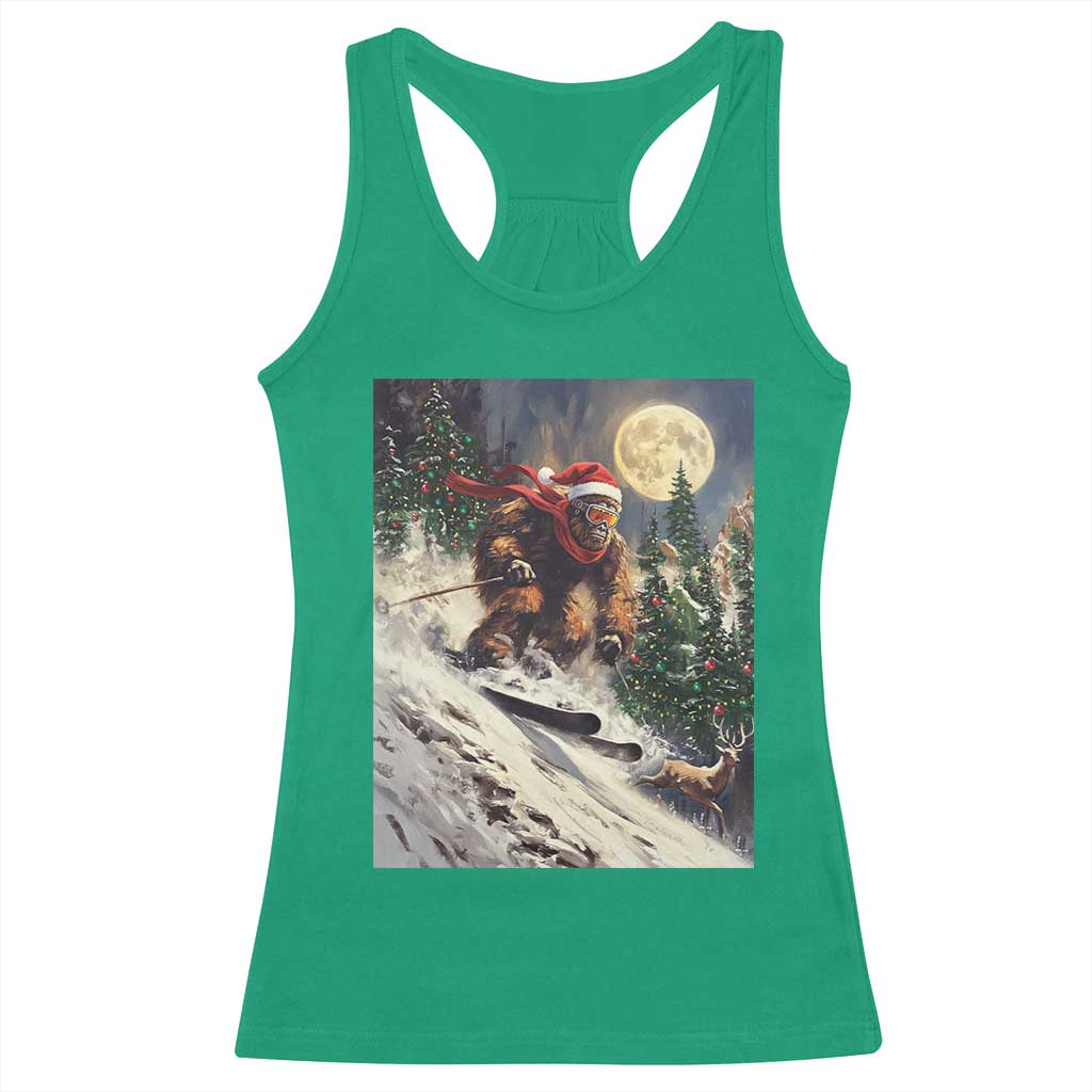 Christmas Bigfoot Skiing Racerback Tank Top Funny Santa Sasquatch Snowboard Ski Lover Skier TS10 Irish Green Print Your Wear