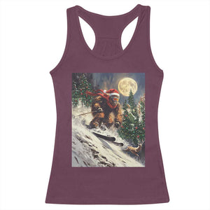 Christmas Bigfoot Skiing Racerback Tank Top Funny Santa Sasquatch Snowboard Ski Lover Skier TS10 Maroon Print Your Wear