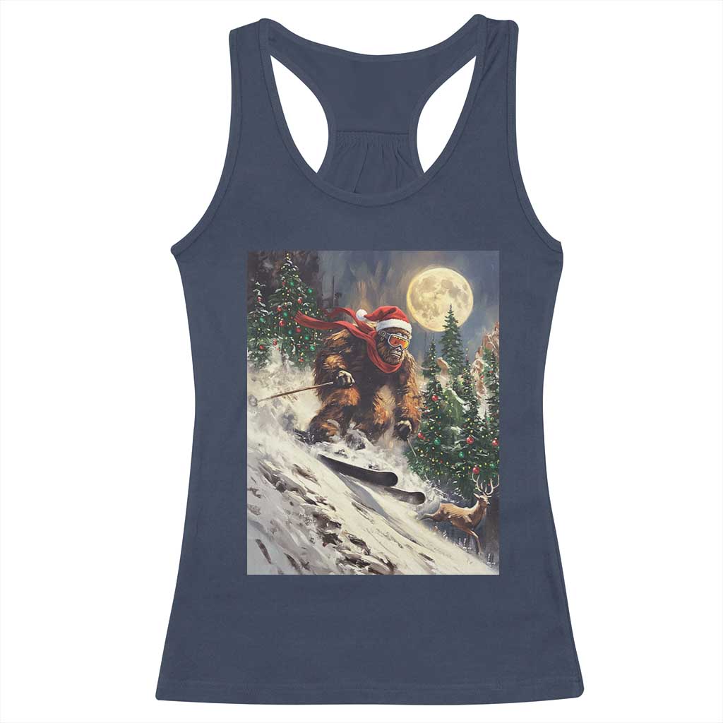 Christmas Bigfoot Skiing Racerback Tank Top Funny Santa Sasquatch Snowboard Ski Lover Skier TS10 Navy Print Your Wear