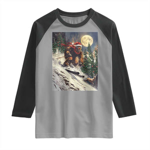 Christmas Bigfoot Skiing Raglan Shirt Funny Santa Sasquatch Snowboard Ski Lover Skier TS10 Sport Gray Black Print Your Wear