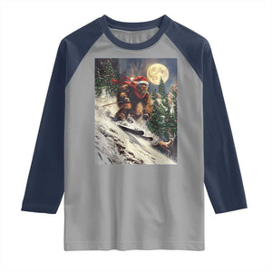 Christmas Bigfoot Skiing Raglan Shirt Funny Santa Sasquatch Snowboard Ski Lover Skier TS10 Sport Gray Navy Print Your Wear