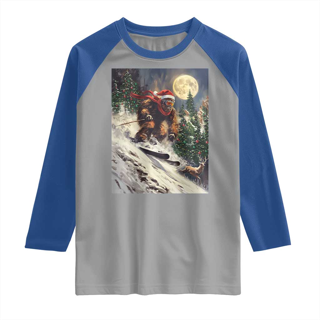 Christmas Bigfoot Skiing Raglan Shirt Funny Santa Sasquatch Snowboard Ski Lover Skier TS10 Sport Gray Royal Print Your Wear