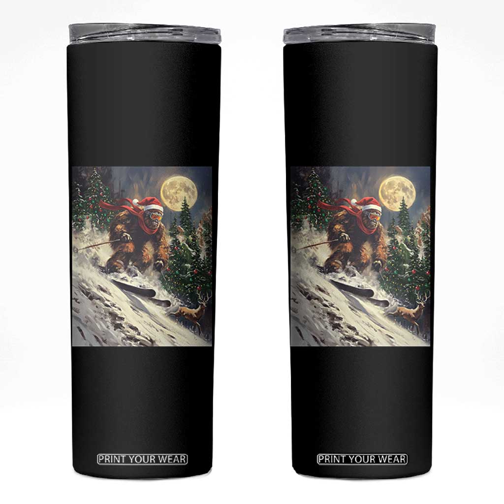 Christmas Bigfoot Skiing Skinny Tumbler Funny Santa Sasquatch Snowboard Ski Lover Skier TS10 Black Print Your Wear
