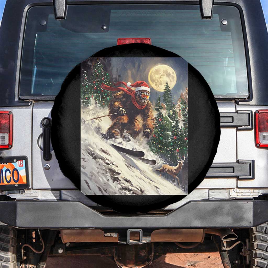 Christmas Bigfoot Skiing Spare Tire Cover Funny Santa Sasquatch Snowboard Ski Lover Skier TS10 No hole Black Print Your Wear