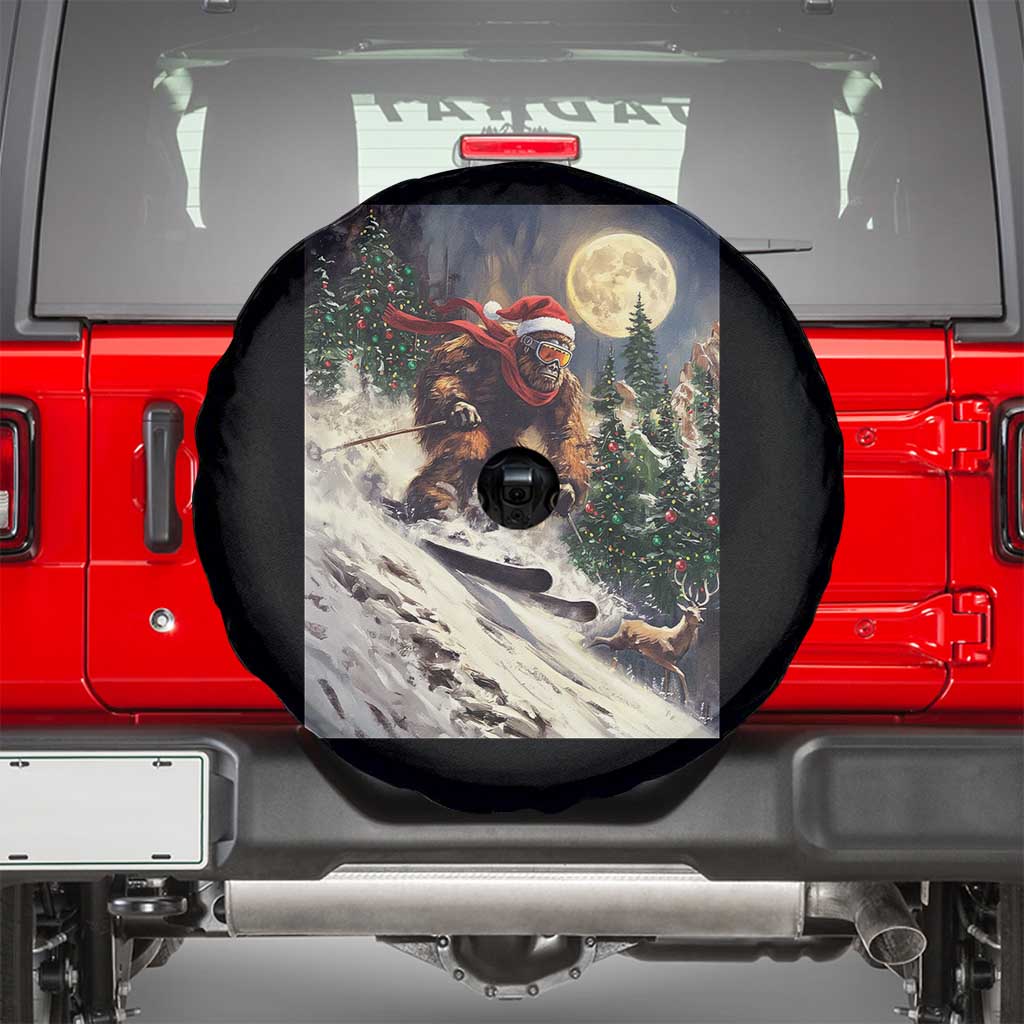 Christmas Bigfoot Skiing Spare Tire Cover Funny Santa Sasquatch Snowboard Ski Lover Skier TS10 Black Print Your Wear