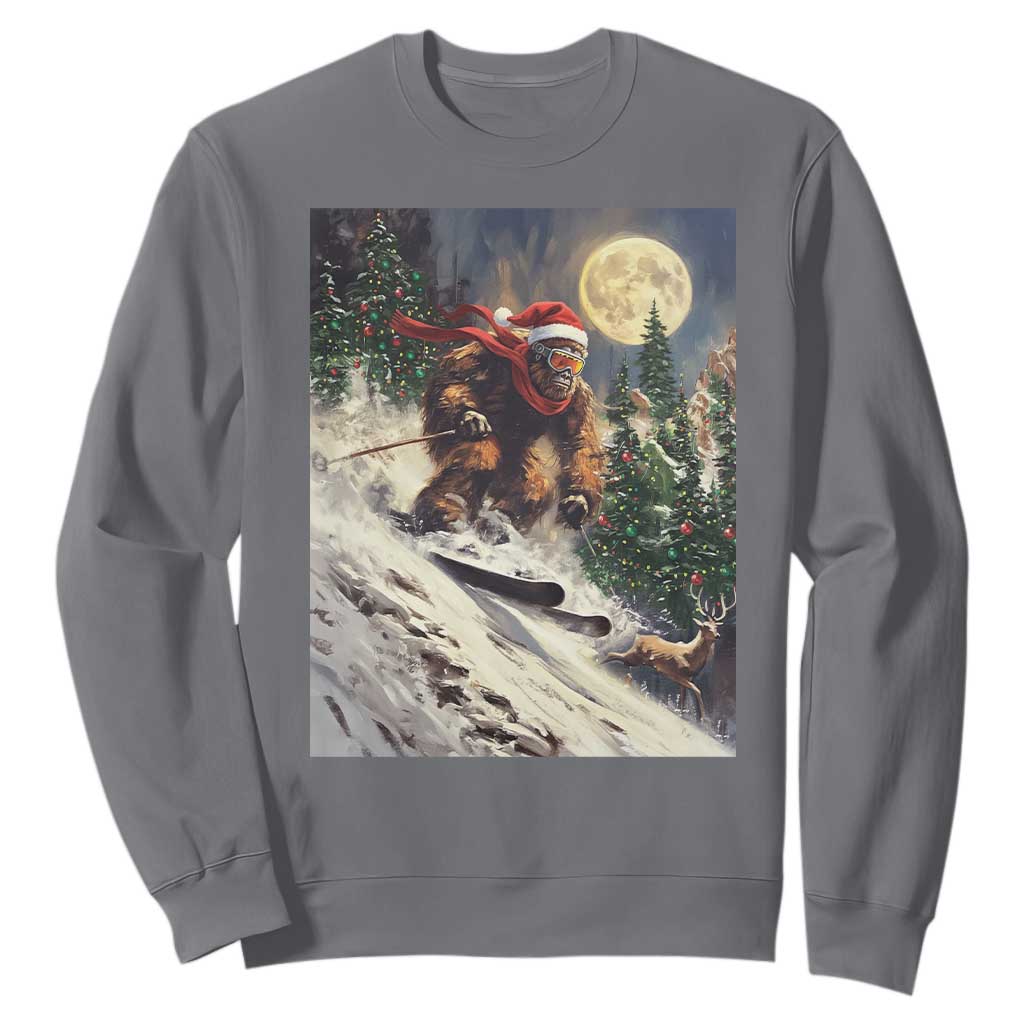Christmas Bigfoot Skiing Sweatshirt Funny Santa Sasquatch Snowboard Ski Lover Skier TS10 Charcoal Print Your Wear