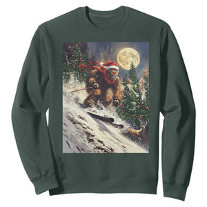Christmas Bigfoot Skiing Sweatshirt Funny Santa Sasquatch Snowboard Ski Lover Skier TS10 Dark Forest Green Print Your Wear