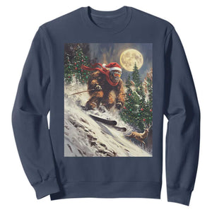 Christmas Bigfoot Skiing Sweatshirt Funny Santa Sasquatch Snowboard Ski Lover Skier TS10 Navy Print Your Wear