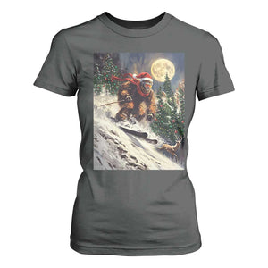 Christmas Bigfoot Skiing T Shirt For Women Funny Santa Sasquatch Snowboard Ski Lover Skier TS10 Dark Heather Print Your Wear