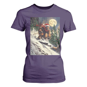 Christmas Bigfoot Skiing T Shirt For Women Funny Santa Sasquatch Snowboard Ski Lover Skier TS10 Purple Print Your Wear