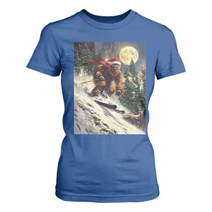 Christmas Bigfoot Skiing T Shirt For Women Funny Santa Sasquatch Snowboard Ski Lover Skier TS10 Royal Blue Print Your Wear
