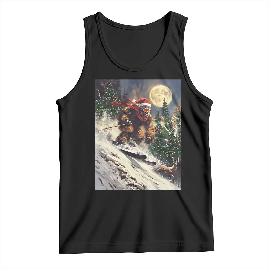 Christmas Bigfoot Skiing Tank Top Funny Santa Sasquatch Snowboard Ski Lover Skier TS10 Black Print Your Wear