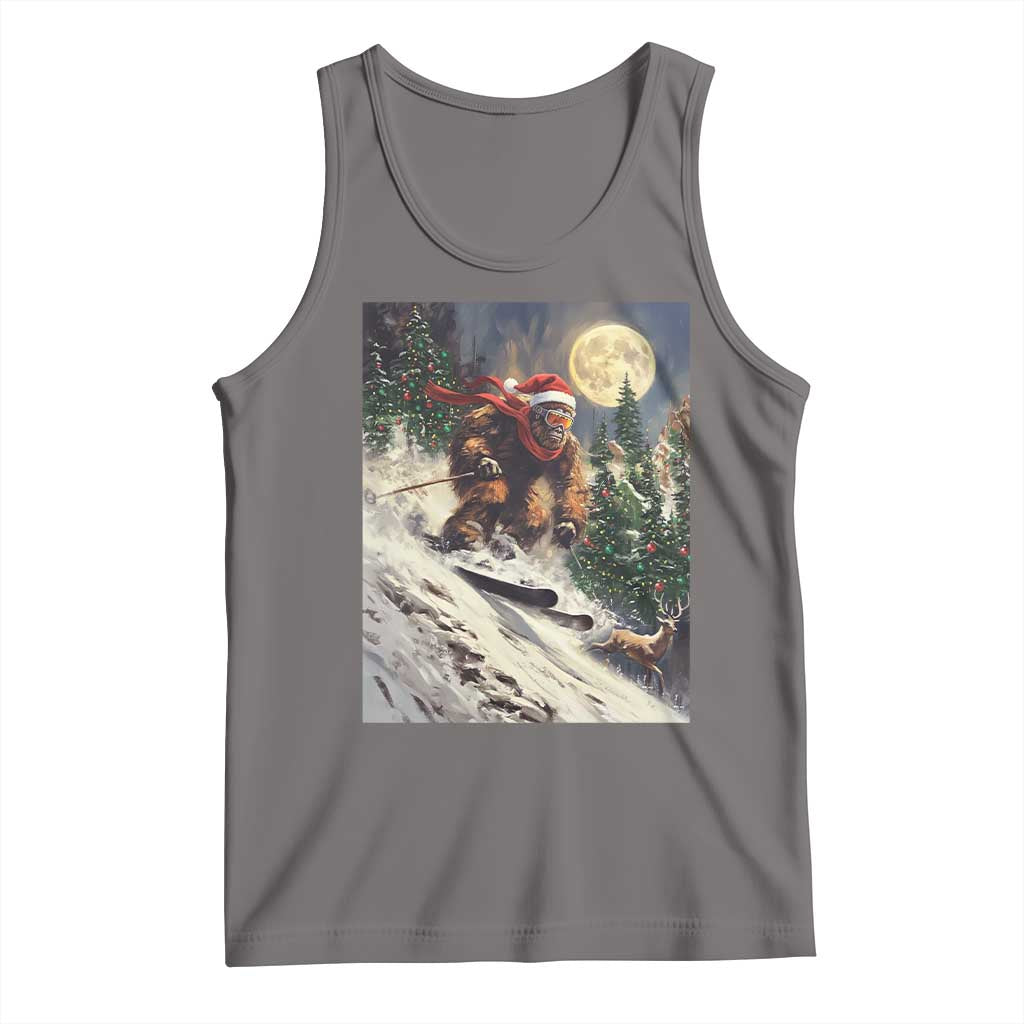 Christmas Bigfoot Skiing Tank Top Funny Santa Sasquatch Snowboard Ski Lover Skier TS10 Deep Heather Print Your Wear