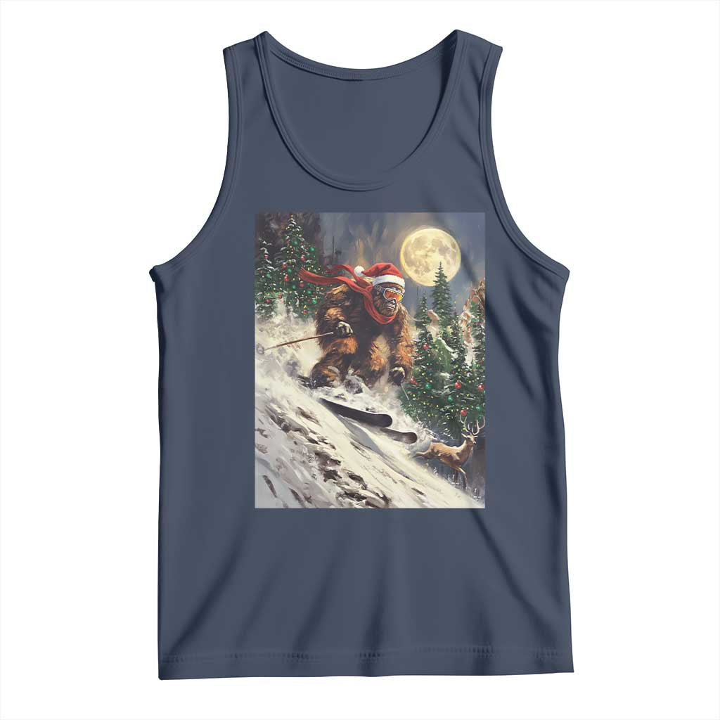 Christmas Bigfoot Skiing Tank Top Funny Santa Sasquatch Snowboard Ski Lover Skier TS10 Navy Print Your Wear